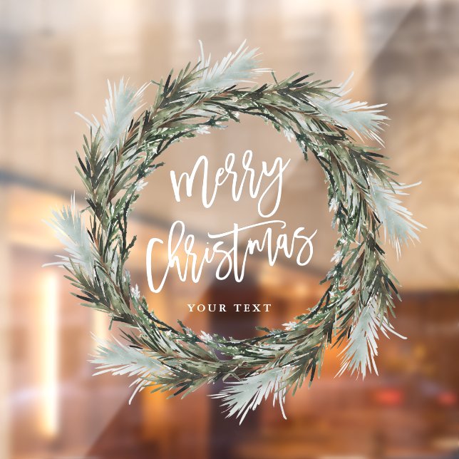 Pine Wreath Merry Christmas Holiday Window Cling (Sheet 2)