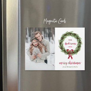 Pine Wreath Merry Christmas Magnetic Photo Card
