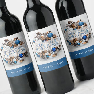 Pine Wreath Season's Greetings Business Gift Wine Label