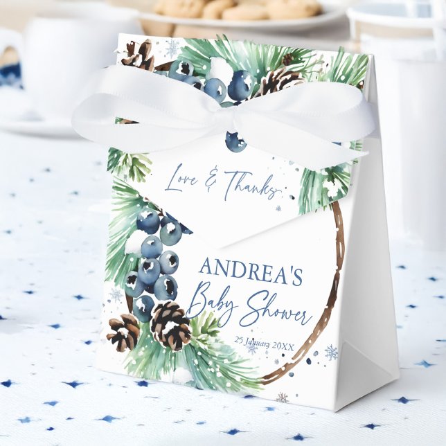 Pine wreath winter baby shower favors personalized favor box (Pine wreath winter baby shower favors personalized favor boxes)