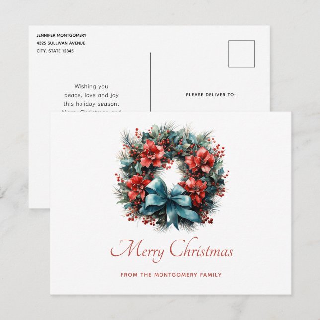 Pine Wreath with Holly Christmas Holiday (Front/Back)