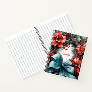 Pine Wreath with Holly Christmas Notebook