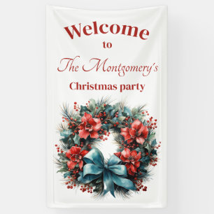 Pine Wreath with Holly Festive  Christmas Banner