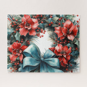 Pine Wreath with Holly Festive Christmas Jigsaw Puzzle