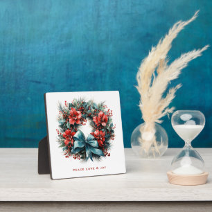 Pine Wreath with Holly Festive Christmas Plaque
