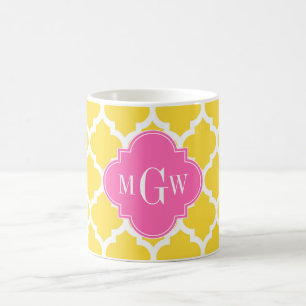 Pineaple Moroccan #5 Hot Pink2 3 Initial Monogram Coffee Mug