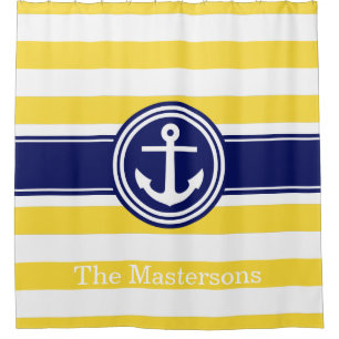 Pineapp Yellow Wt Navy Blue Nautical Stripe Anchor
