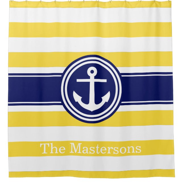 Pineapp Yellow Wt Navy Blue Nautical Stripe Anchor (Front)