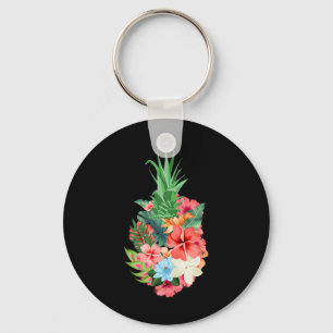 Pineapple Aloha Beaches Summer - Flowers Tropical Keychain