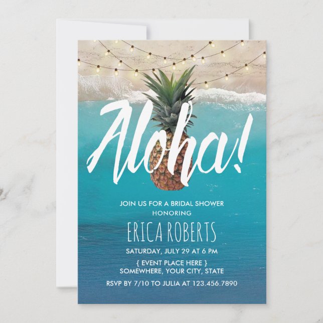 Pineapple Aloha Tropical Beach Bridal Shower Invitation (Front)