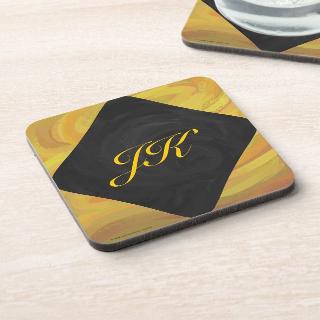 Pineapple and Black Monogram Coaster (Left Side)