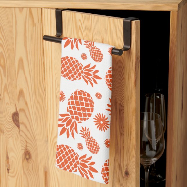 Pineapple and daisy tropical patterned  kitchen towel (Thirds Fold)