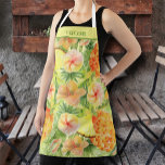 Pineapple and Flowers Personalized Apron<br><div class="desc">This apron is personalized with your name on a watercolor design of pineapples,  tropical flowers and greenery. MATCHING items in our store.</div>