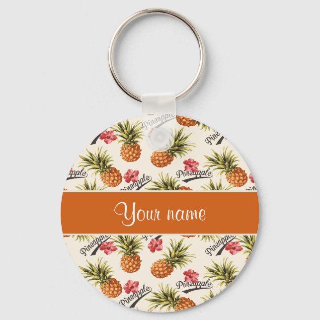 Pineapple and Hibiscus Keychain (Front)