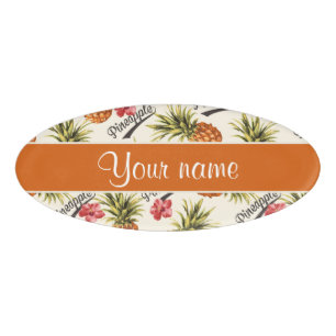 Pineapple and Hibiscus Name Tag