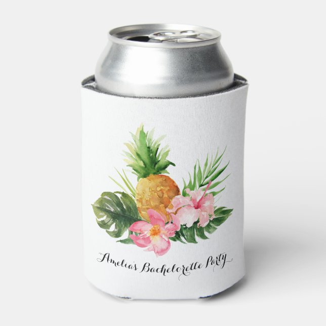 Pineapple and Hibiscus Summer Bachelorette Party Can Cooler (Can Front)