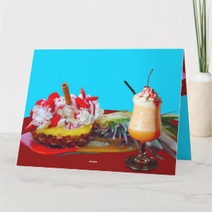 Pineapple and ice cream with a fruit smoothie card