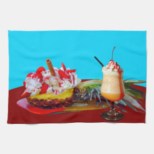 Pineapple and ice cream with a fruit smoothie kitchen towel