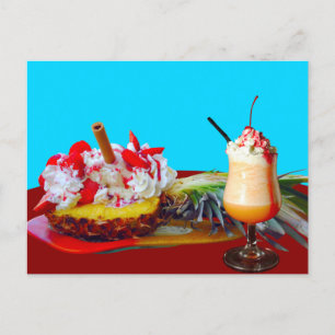 Pineapple and ice cream with a fruit smoothie  postcard