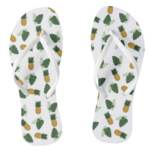 Pineapple And Palm Leaves Flip Flops (Footbed)