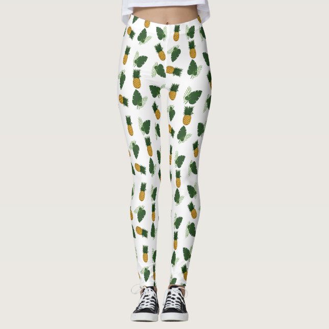 Pineapple And Palm Leaves Leggings (Front)