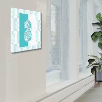 Pineapple Art | Modern Teal and White Canvas Print