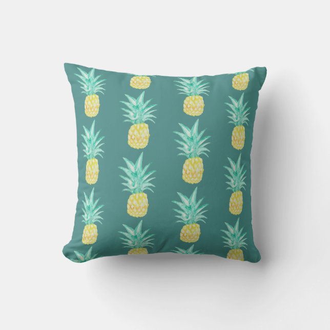 Pineapple Art Turquoise Pattern Pillow (Front)