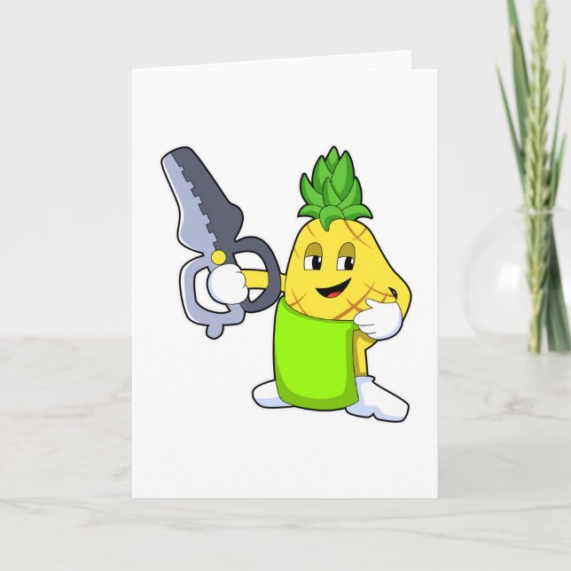 Pineapple as Hairdresser with Scissors & Razor Card (Front)