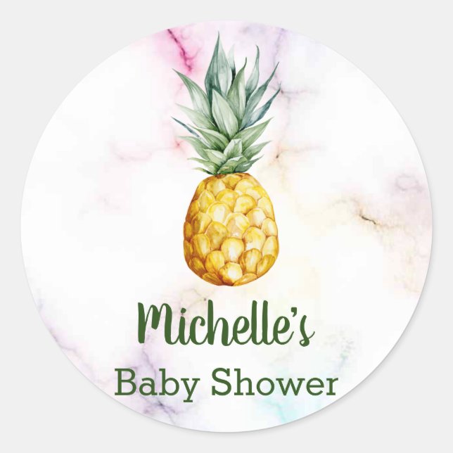 Pineapple Baby Shower Favour Thank You Classic Round Sticker (Front)