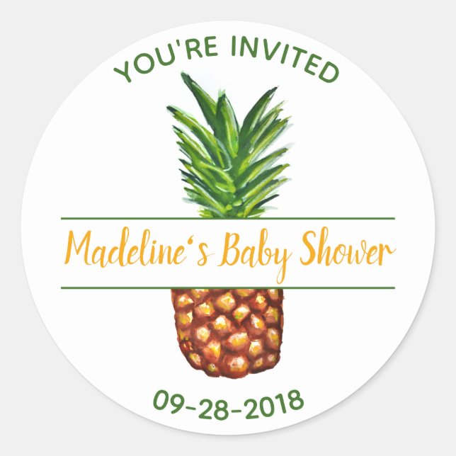 Pineapple Baby Shower Invitation Classic Round Sticker (Front)