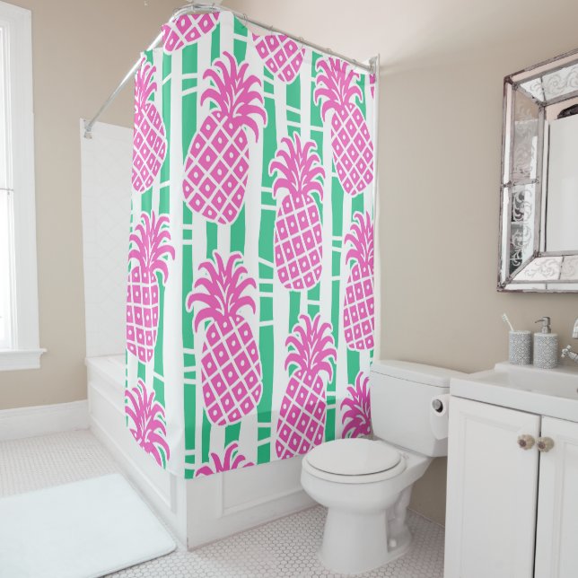 Pineapple Bamboo Stripes Pink & Green Pattern (In Situ)