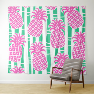 Pineapple Bamboo Stripes Pink & Green Pattern Tapestry