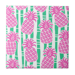 Pineapple Bamboo Stripes Pink & Green Pattern Tile