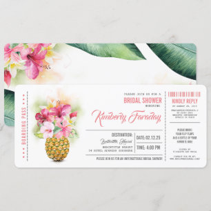Pineapple Beach Boarding Pass Ticket Bridal Shower Invitation