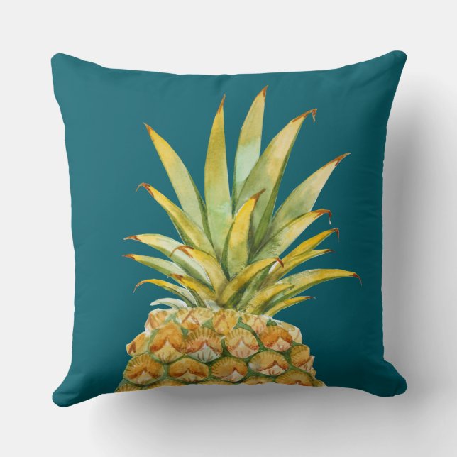 Pineapple Beach House Hunter Green Reversible Throw Pillow (Back)