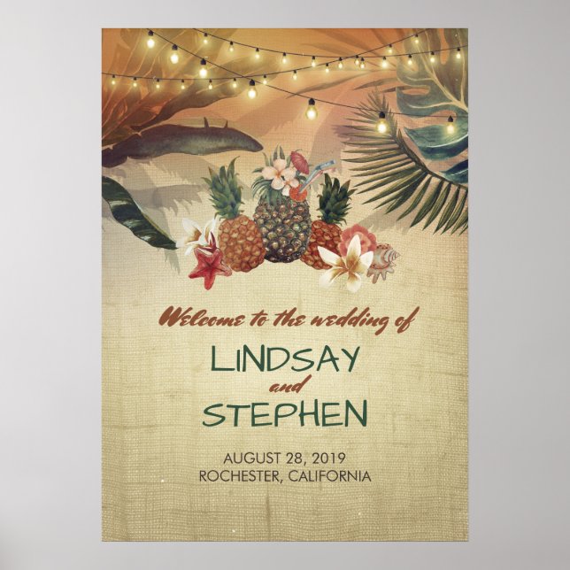 Pineapple Beach Palms Wedding Welcome Sign (Front)
