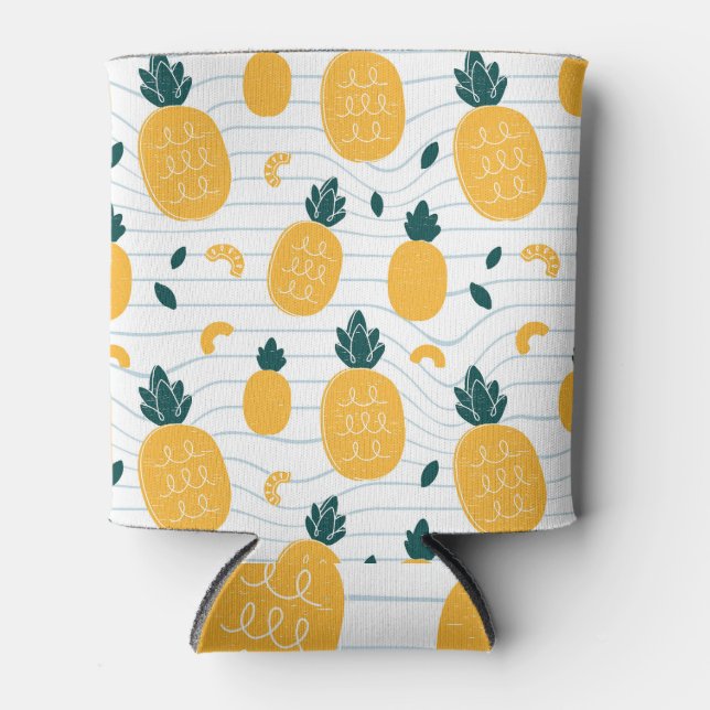 Pineapple Beauty: Hand Drawn Pattern Can Cooler (Front)