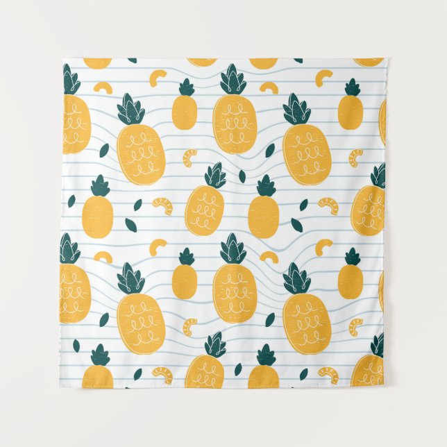 Pineapple Beauty: Hand Drawn Pattern Tapestry (Front)