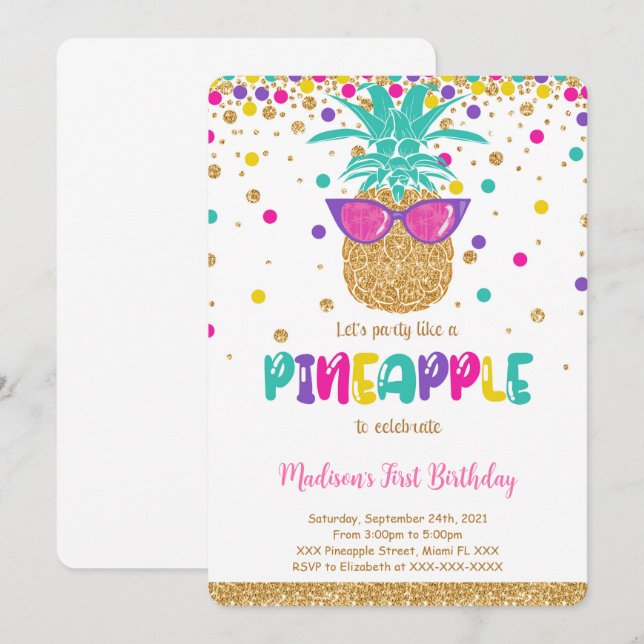 Pineapple Birthday Invitation (Front/Back)
