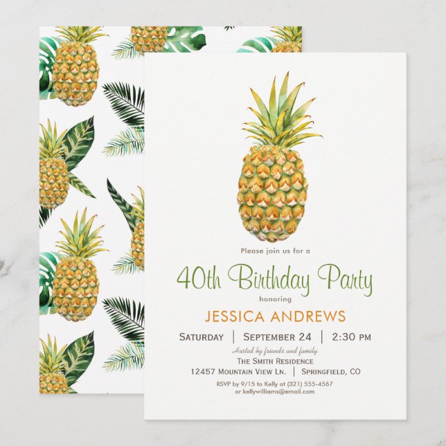 Pineapple Birthday Party Invitation (Front/Back)
