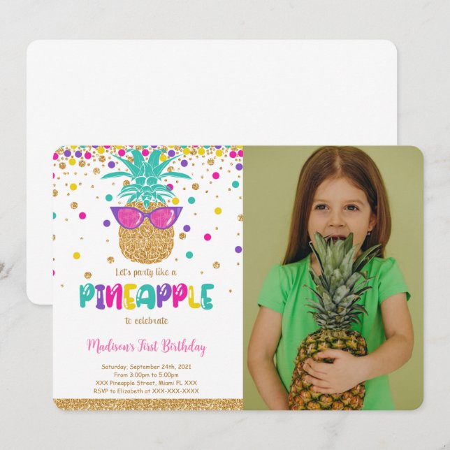 Pineapple Birthday Photo Invitation (Front/Back)