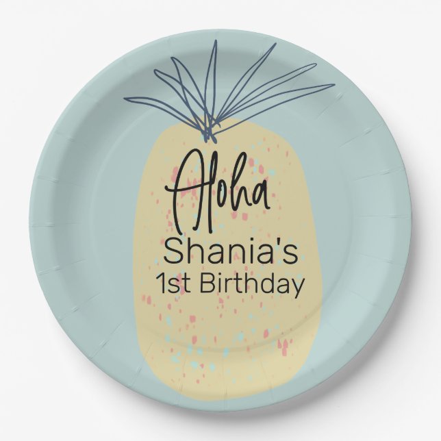 Pineapple Birthday Tropical Summer Aloha Party Paper Plate (Front)