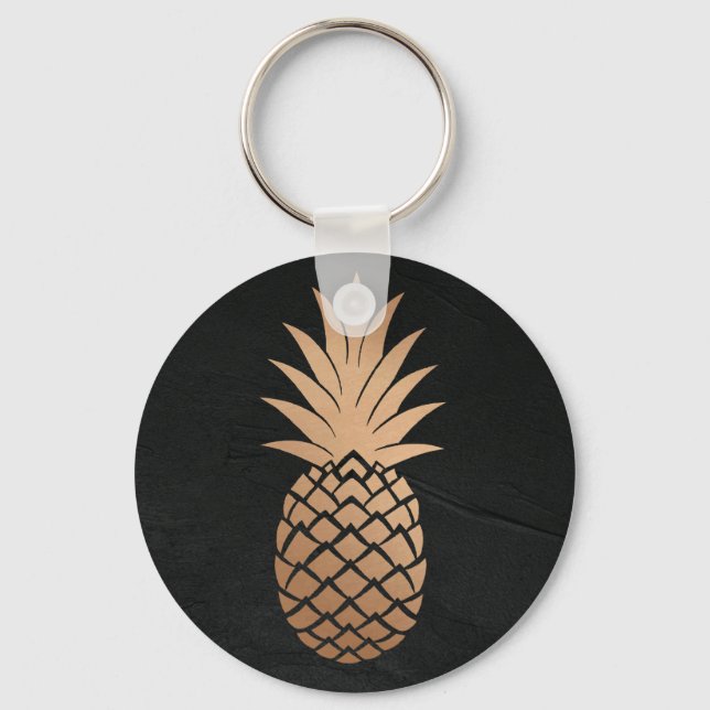 Pineapple Black Gold Tropical Minimalist elegant Keychain (Front)