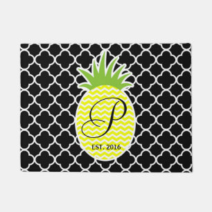 Pineapple & Black Quatrefoil Doormat