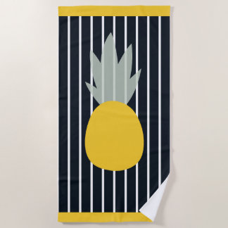 Pineapple Black Stripes Beach Towel