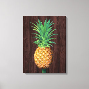 Pineapple Botanical Illustration against Mahogany  Canvas Print