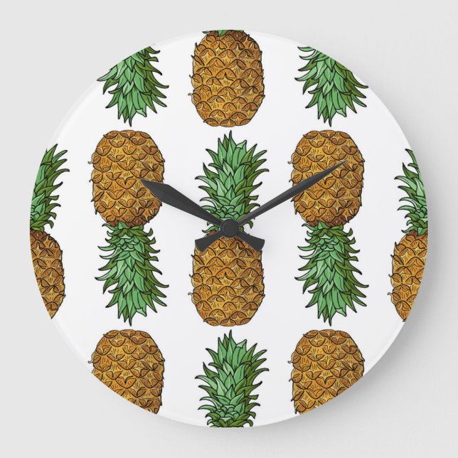 Pineapple Brightness: Summer Tropical Illustration Large Clock (Front)