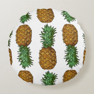 Pineapple Brightness: Summer Tropical Illustration Round Pillow