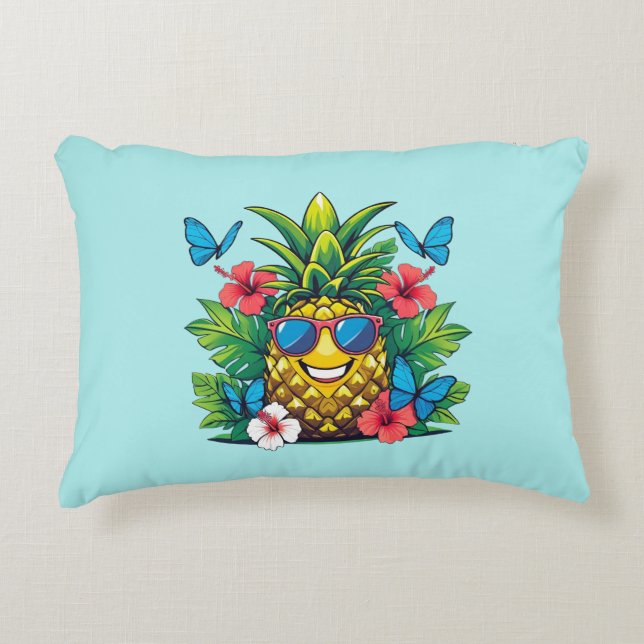Pineapple Butterfly Hibiscus Accent Pillow (Front)