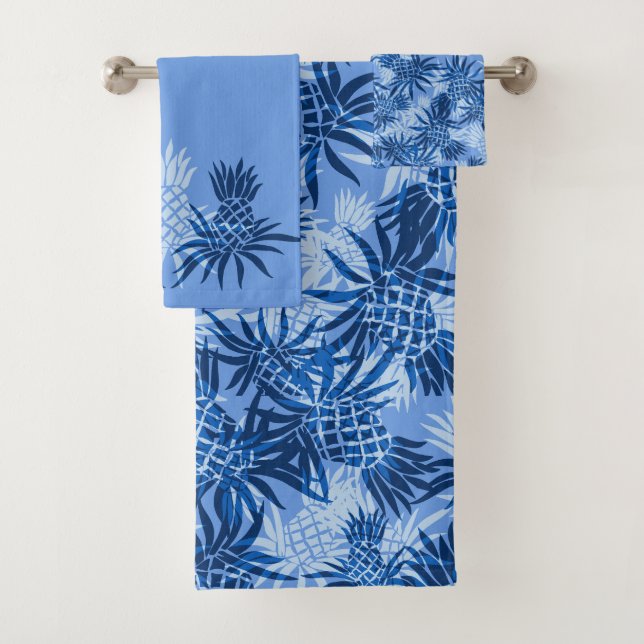 Pineapple Camo Hawaiian Tropical Coordinate- Blue Bath Towel Set (Insitu)